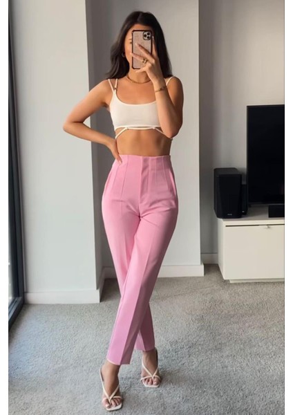 Pembe Önü Biyeli Yüksek Bel Kadın Pantolon MG2425