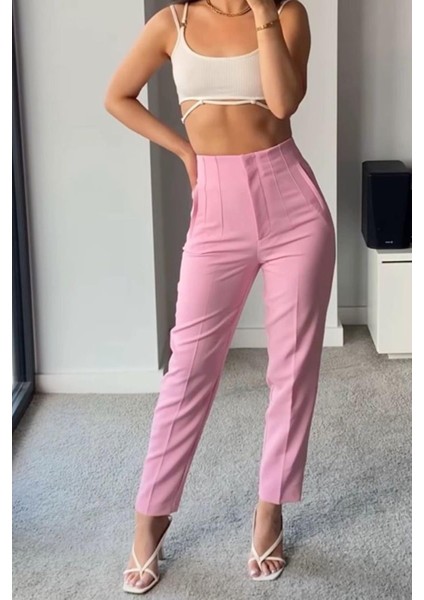 Pembe Önü Biyeli Yüksek Bel Kadın Pantolon MG2425 modelleri
