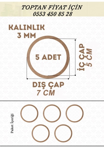 7 cm Çapında 5 Adet Kasnak 3mm-Kalınlık-Ham Mdf Düş Kapanı Makrome Örgü Çemberi Magnet