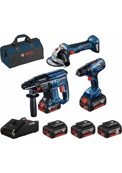 Gbh 180-LI + Gsr 180-LI + Gws 180-LI + Raf Bag Takım Çantalı 3x4 Ah Akülü El Aletleri Set