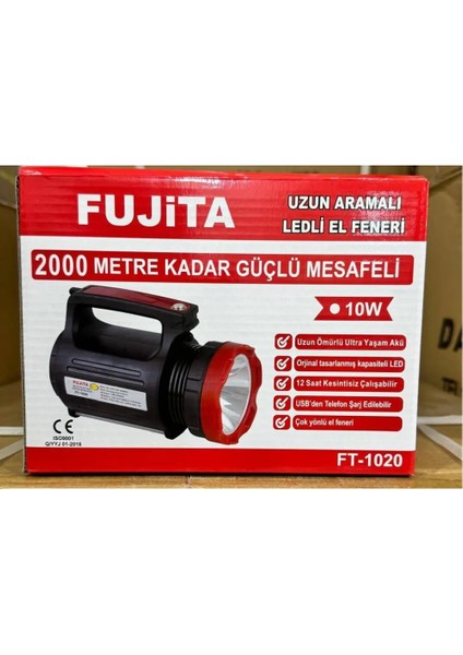 Fujita FT-1020 El Feneri 10W 2000MT Projektör Akülü Kamp Lambası Uzun Mesafe El Feneri