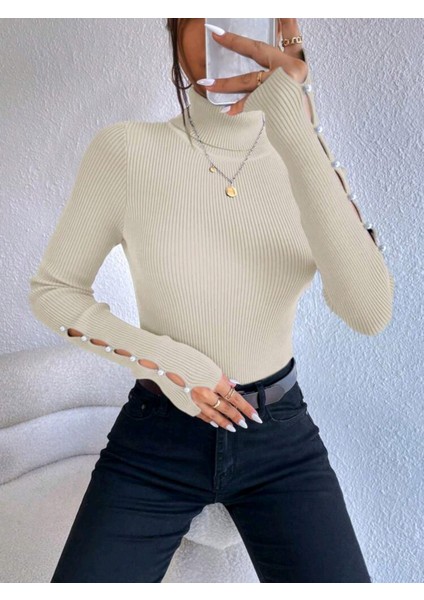 Kolu Inci Işlemeli Kolye Detaylı Balıkçı Yaka Triko Kazak fırsatları