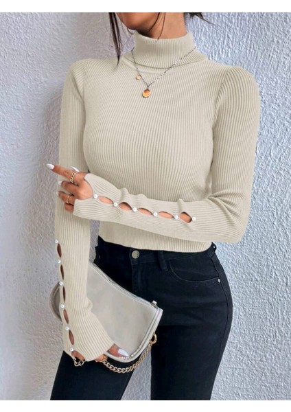 Kolu Inci Işlemeli Kolye Detaylı Balıkçı Yaka Triko Kazak indirimleri