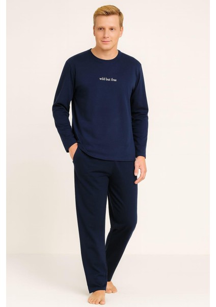 Erkek 6150-19 Uzun Kol % 100 Pamuk Pijama Takımı Indigo