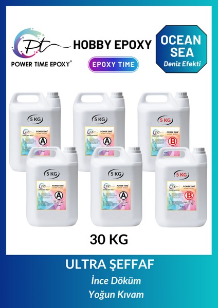 30 kg Hobi Epoksi Ocean & Sea Deniz Efekti/ Ultra Şeffaf ve Parlak Epoksi Reçine Ince Döküm Yoğun Kıvam