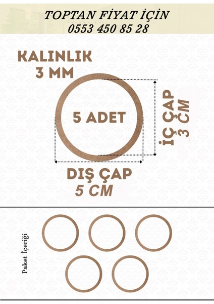 5 cm Çapında 5 Adet Kasnak 3mm-Kalınlık-Ham Mdf Düş Kapanı Makrome Örgü Çemberi Magnet