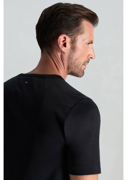 Supima Pamuk V Yaka Tencel Siyah T-Shirt indirimleri