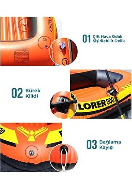 Explorer 200 Şişme Bot 185x94x41 cm Yetişkin ve Çocuklar için 95 kg Taşıma Kapasiteli