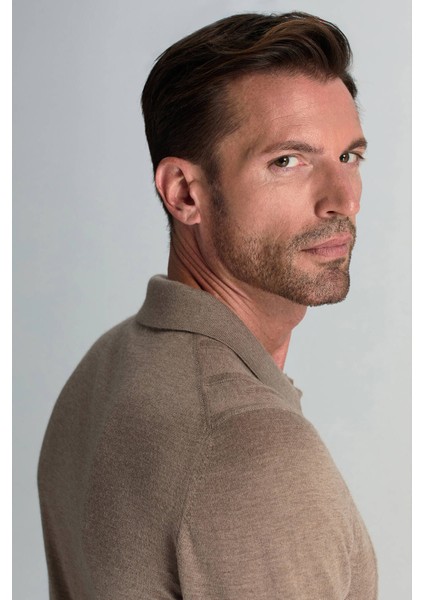 Saf Kaşmir Polo Yaka Şerit Desenli Tütün Rengi Triko modelleri