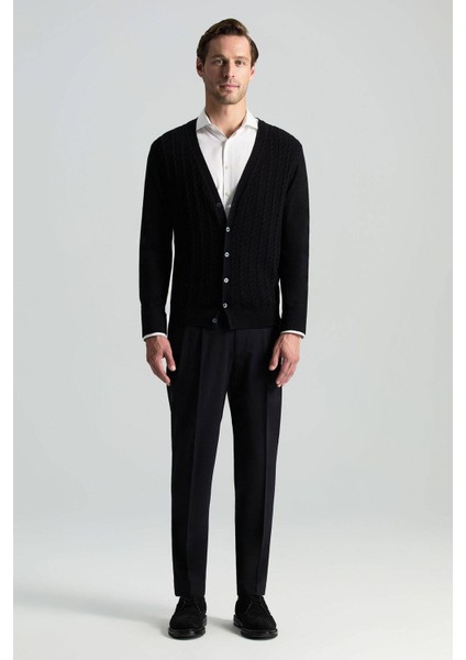 Merino Yün Ipek Karışım Örgü Desenli Siyah Düğmeli Hırka fiyatları