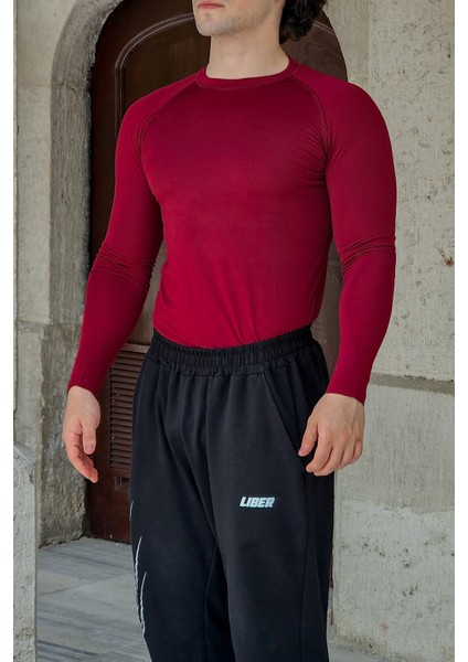 Basic Uzun Kollu Compression T-Shirt (Bordo)