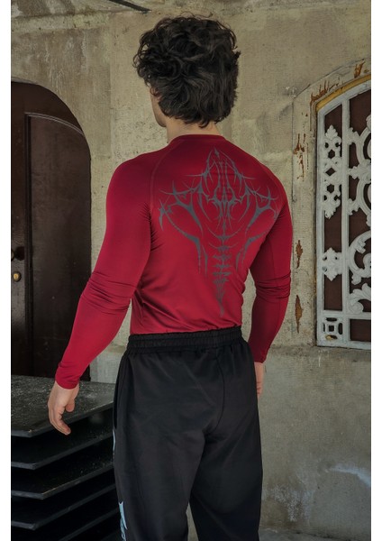 Cyber Bones - Uzun Kollu Compression T-Shirt (Bordo)