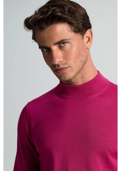 Merino Yünü Yarım Balıkçı Yaka Fuşya Triko modelleri