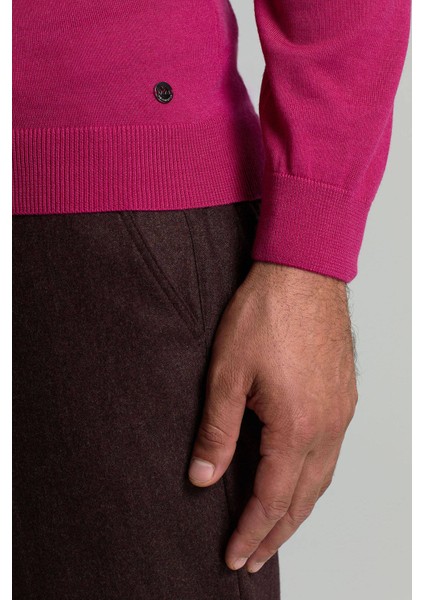 Merino Yünü Yarım Balıkçı Yaka Fuşya Triko fırsatları