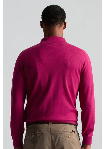 Merino Yünü Polo Yaka Fuşya Triko modelleri