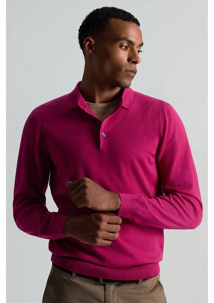Merino Yünü Polo Yaka Fuşya Triko fırsatları