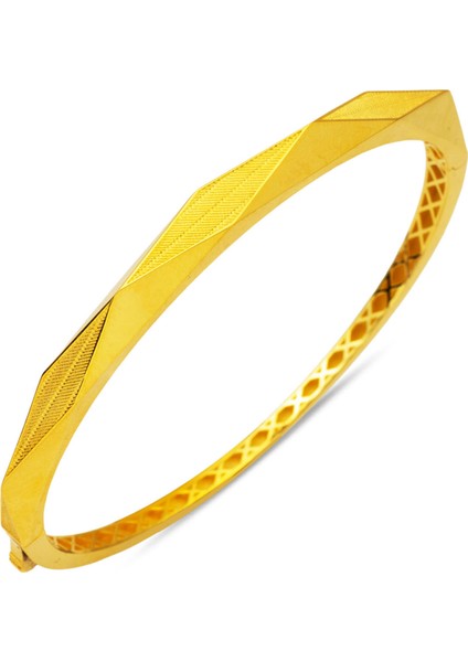 Hasır Desenli 14 Ayar Altın Kelepçe Bilezik