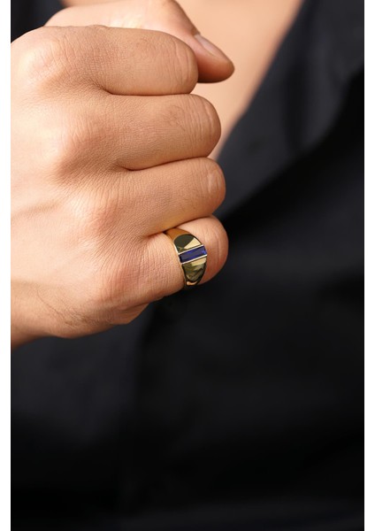 14 Ayar Altın Safir Taşlı Oval Erkek Yüzük