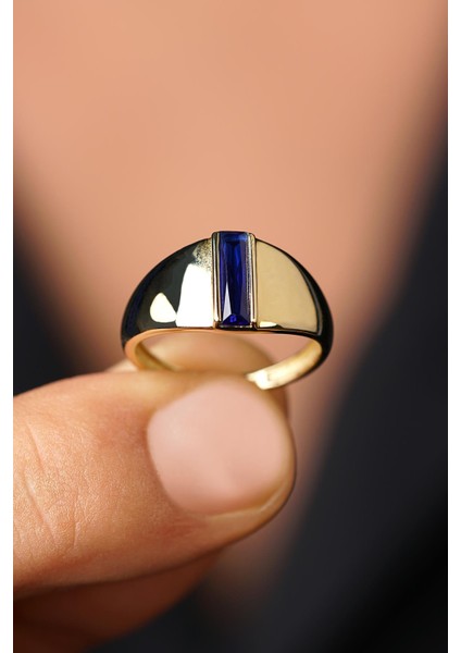 14 Ayar Altın Safir Taşlı Oval Erkek Yüzük fırsatları