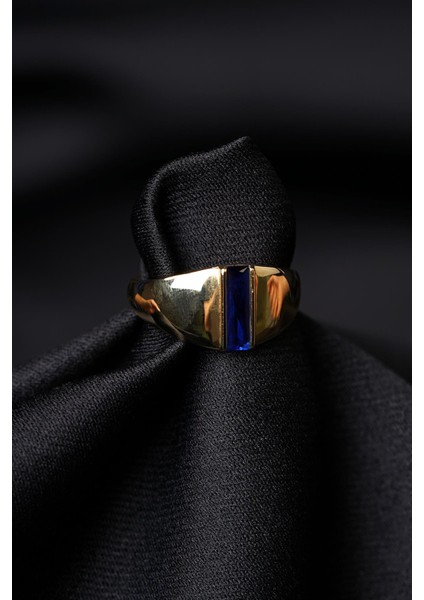 14 Ayar Altın Safir Taşlı Oval Erkek Yüzük indirimleri