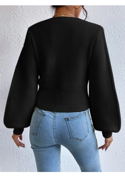 Sandık Yaka Balon Kol Örgülü Triko Kazak indirimleri