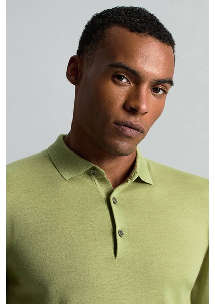 Merino Yünü Polo Yaka Yeşil Triko modelleri