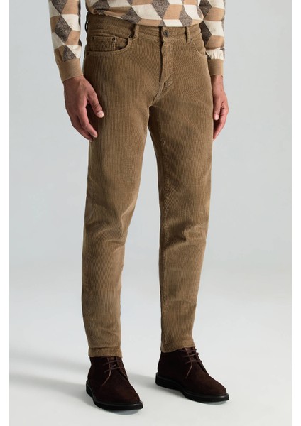 Pamuk Karışım 5 Cep Tütün Rengi Kadife Pantolon