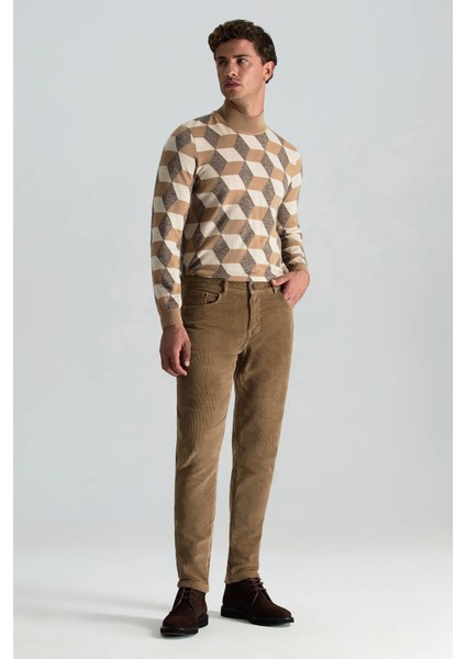 Pamuk Karışım 5 Cep Tütün Rengi Kadife Pantolon modelleri