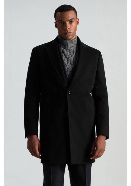 Italyan Saf Yün Siyah Palto