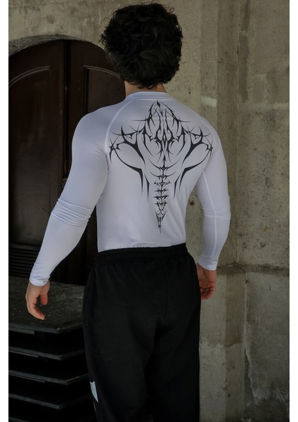 Cyber Bones - Uzun Kollu Compression T-Shirt (Beyaz)