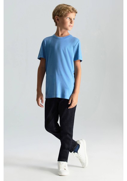 Supima Pamuk Bisiklet Yaka Tencel Mavi Çocuk T-Shirt fiyatları