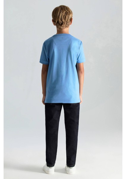 Supima Pamuk Bisiklet Yaka Tencel Mavi Çocuk T-Shirt modelleri