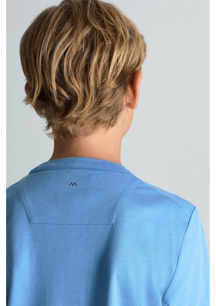 Supima Pamuk Bisiklet Yaka Tencel Mavi Çocuk T-Shirt fırsatları