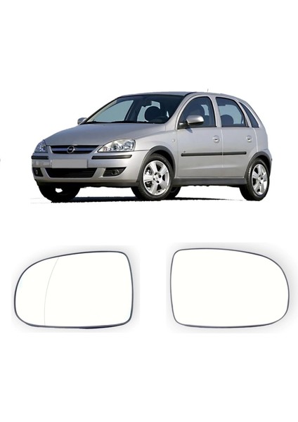 Opel Corsa C 2000-2006 Uyumlu Sağ + Sol Takım Dış Dikiz Aynası Camı Takım Elektrikli Isıtmalı 2 Adet