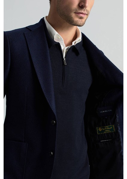 Italyan Yün Kaşmir Karışım Lacivert Blazer Ceket fırsatları