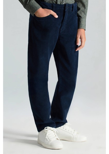 Pamuk Karışım 5 Cep Lacivert Kadife Çocuk Pantolon