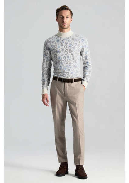 Saf Kaşmir Paisley Desen Yarım Balıkçı Yaka Ekru Kazak fiyatları