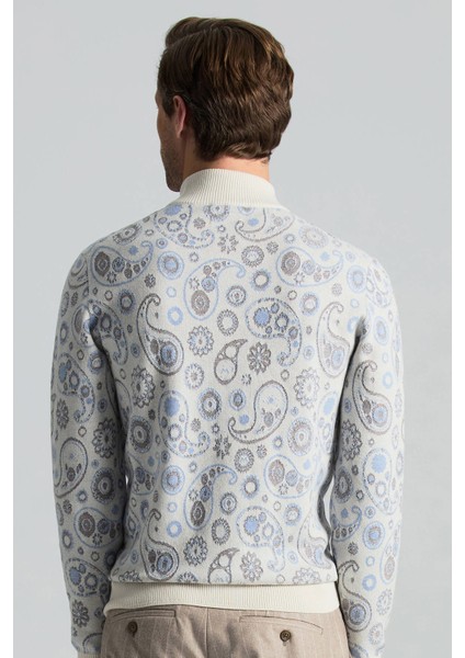 Saf Kaşmir Paisley Desen Yarım Balıkçı Yaka Ekru Kazak fırsatları