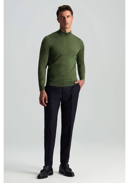 Merino Yünü Yarım Balıkçı Yaka Yeşil Triko modelleri