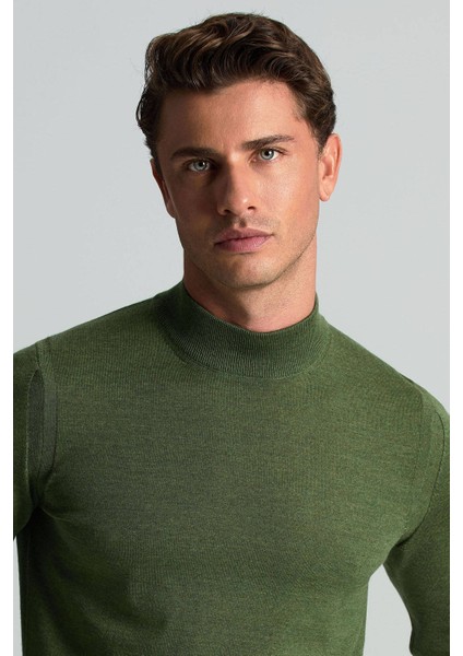 Merino Yünü Yarım Balıkçı Yaka Yeşil Triko fırsatları