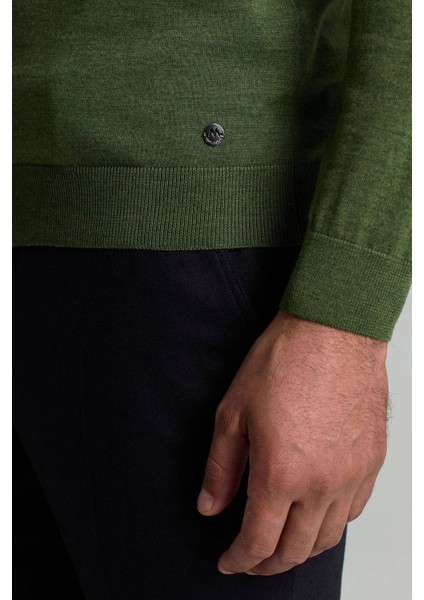 Merino Yünü Yarım Balıkçı Yaka Yeşil Triko indirimleri