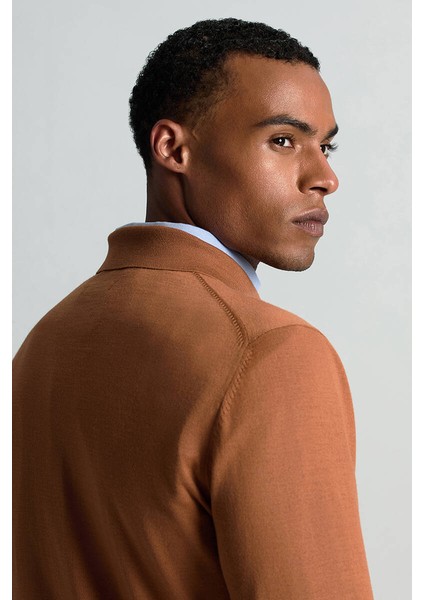 Merino Yünü Polo Yaka Konyak Rengi Triko modelleri