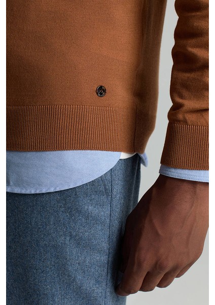 Merino Yünü Polo Yaka Konyak Rengi Triko fırsatları