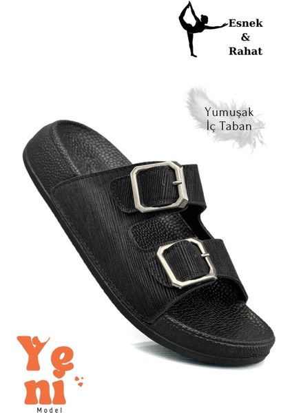 Kadın Telik Çift Toka Yumuşak ve Esnek Tabanlı Kadın Teliği Günlük Kullanım Siyah