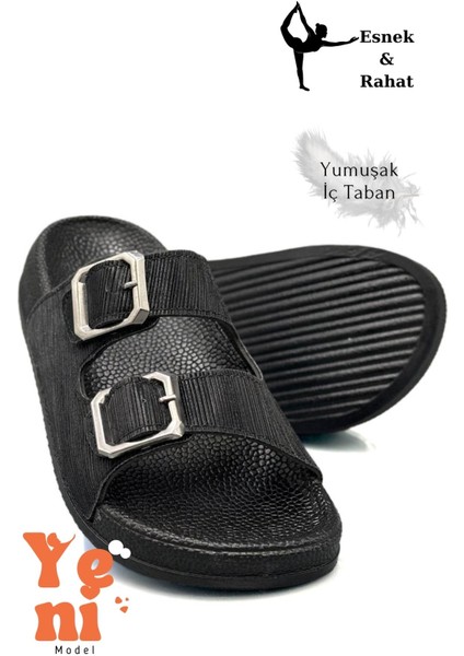 Kadın Telik Çift Toka Yumuşak ve Esnek Tabanlı Kadın Teliği Günlük Kullanım Siyah modelleri