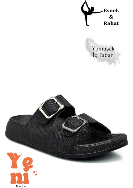 Kadın Telik Çift Toka Yumuşak ve Esnek Tabanlı Kadın Teliği Günlük Kullanım Siyah indirimleri