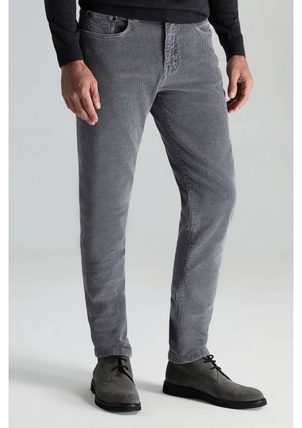 Pamuk Karışım 5 Cep Koyu Gri Kadife Pantolon