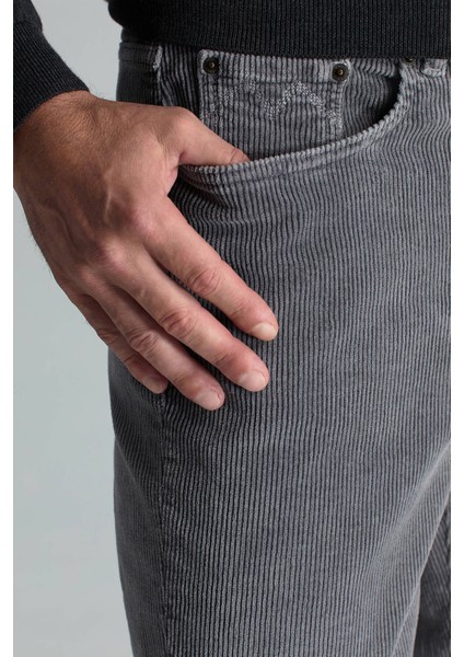 Pamuk Karışım 5 Cep Koyu Gri Kadife Pantolon indirimleri