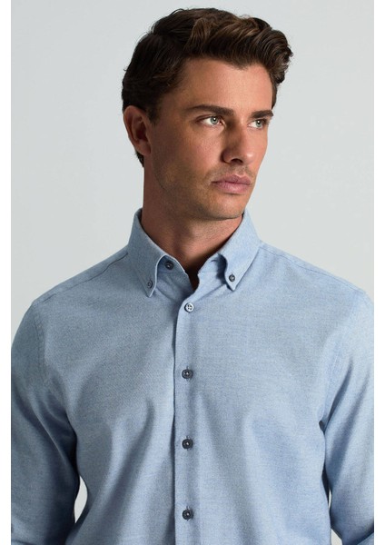 Pamuk Kaşmir Karışım Açık Mavi Gömlek