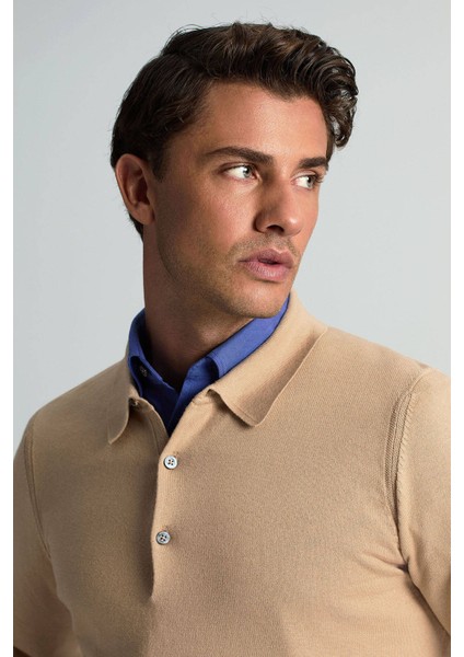 Kaşmir Pamuk Karışım Polo Yaka Camel Triko modelleri